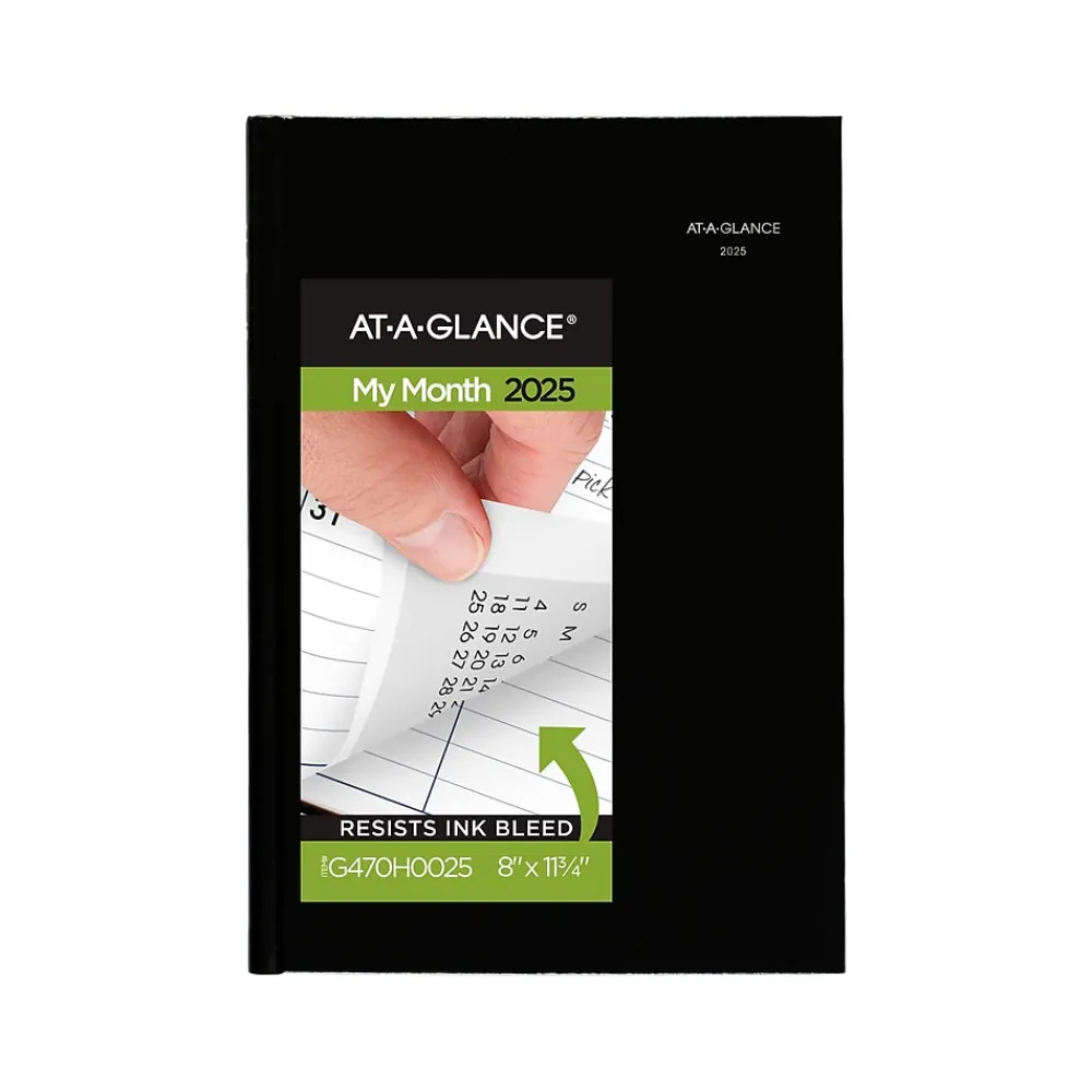 2025 Planners|AT-A-GLANCE 2025 DayMinder 8" x 11.75" Monthly Planner, Faux Leather Cover, Black (G470H-00-25)