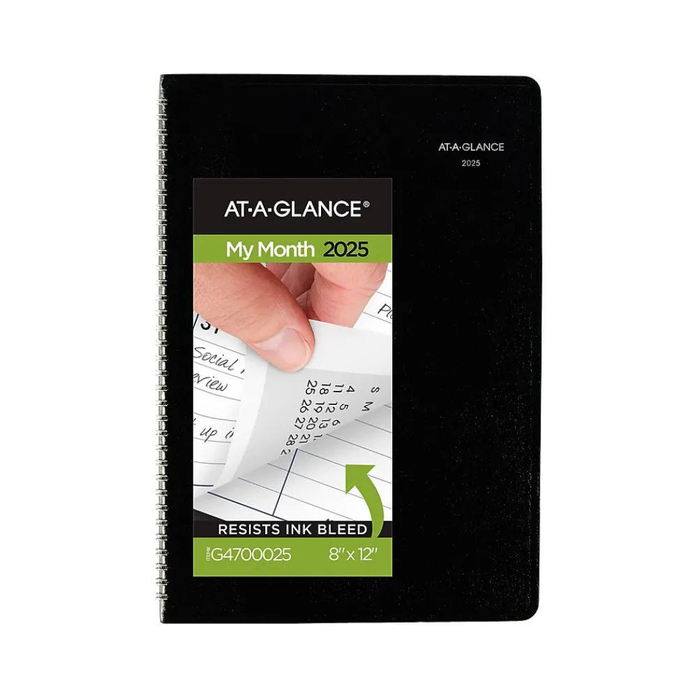 2025 Planners|AT-A-GLANCE 2025 DayMinder 8" x 12" Monthly Planner, Faux Leather Cover, Black (G470-00-25)