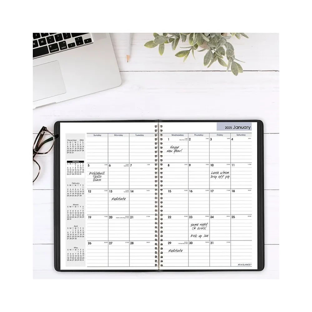 2025 Planners|AT-A-GLANCE 2025 DayMinder 8" x 12" Monthly Planner, Faux Leather Cover, Black (G470-00-25)