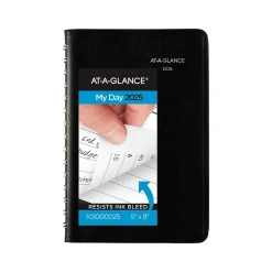 2025 Planners|AT-A-GLANCE 2025 DayMinder 5" x 8" Daily Appointment Book, Faux Leather Cover, Black (G100-00-25)