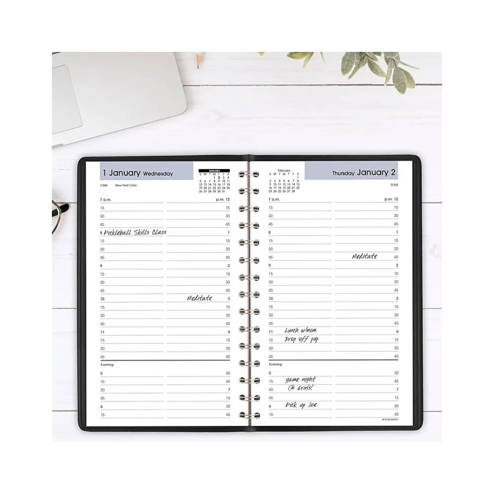 2025 Planners|AT-A-GLANCE 2025 DayMinder 5" x 8" Daily Appointment Book, Faux Leather Cover, Black (G100-00-25)