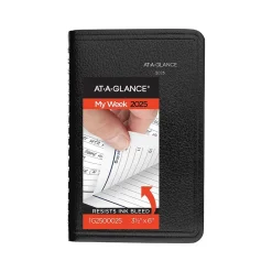 2025 Planners|AT-A-GLANCE 2025 DayMinder 3.5" x 6" Weekly Appointment Book Planner, Faux Leather Cover, Black (G250-00-25)