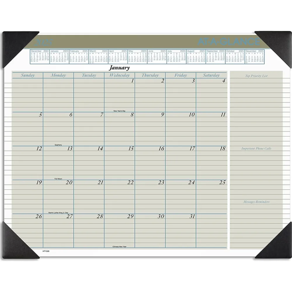 2025 Calendars|AT-A-GLANCE 2025 Executive 21.75" x 17" Monthly Desk Pad Calendar, Green/White (HT1500-25)