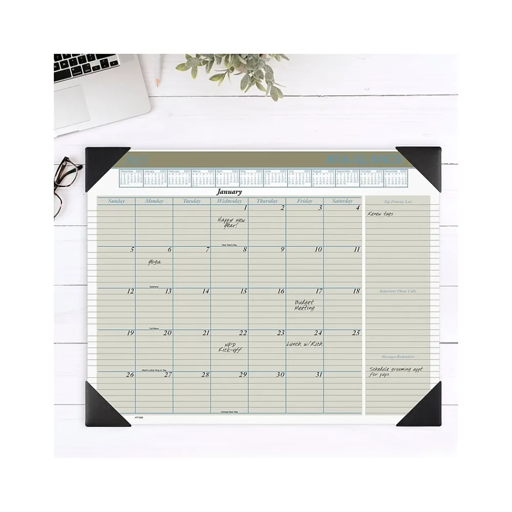 2025 Calendars|AT-A-GLANCE 2025 Executive 21.75" x 17" Monthly Desk Pad Calendar, Green/White (HT1500-25)