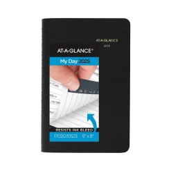 2025 Planners|AT-A-GLANCE 2025 My Day 5" x 8" Daily Appointment Book, Faux Leather Cover Black (70-207-05-25)