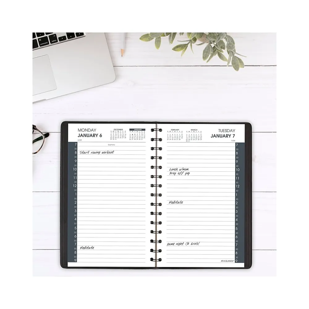 2025 Planners|AT-A-GLANCE 2025 My Day 5" x 8" Daily Appointment Book, Faux Leather Cover Black (70-207-05-25)