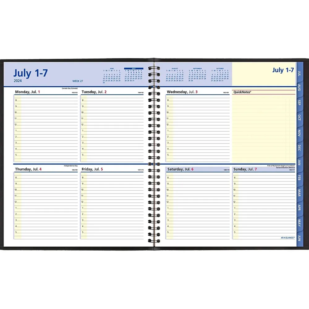 Academic Planners|AT-A-GLANCE 2024-2025 QuickNotes 8" x 10" Academic Weekly & Monthly Planner, Faux Leather Cover, Black (76-11-05-25)