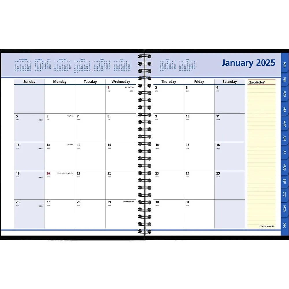 2025 Planners|AT-A-GLANCE 2025 QuickNotes 7" x 8.75" Monthly Planner, Faux Leather Cover, Black (76-08-05-25)