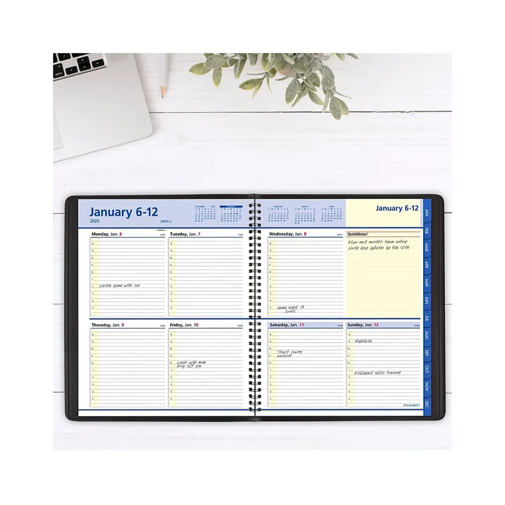 2025 Planners|AT-A-GLANCE 2025 QuickNotes 8" x 10" Weekly & Monthly Appointment Book, Faux Leather Cover, Black (76-01-05-25)