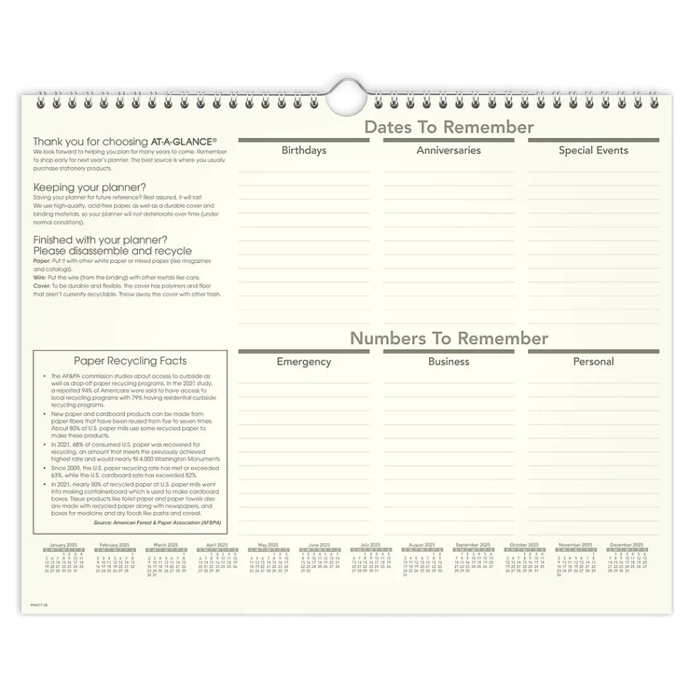 2025 Calendars|AT-A-GLANCE 2025 Recycled 15" x 12" Monthly Wall Calendar, Green/Black (PMG77-28-25)