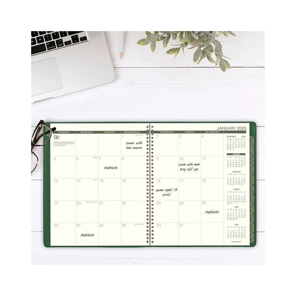2025 Planners|AT-A-GLANCE 2025 Recycled 9" x 11" Monthly Planner, Faux Leather Cover, Green (70-260G-60-25)