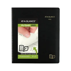 2025 Planners|AT-A-GLANCE 2025 Recycled 9" x 11" Monthly Planner, Faux Leather Cover, Black (70-260G-05-25)