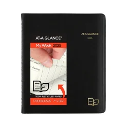 2025 Planners|AT-A-GLANCE 2025 Recycled 7" x 8.75" Weekly & Monthly Appointment Book, Faux Leather Cover, Black (70-951G-05-25)
