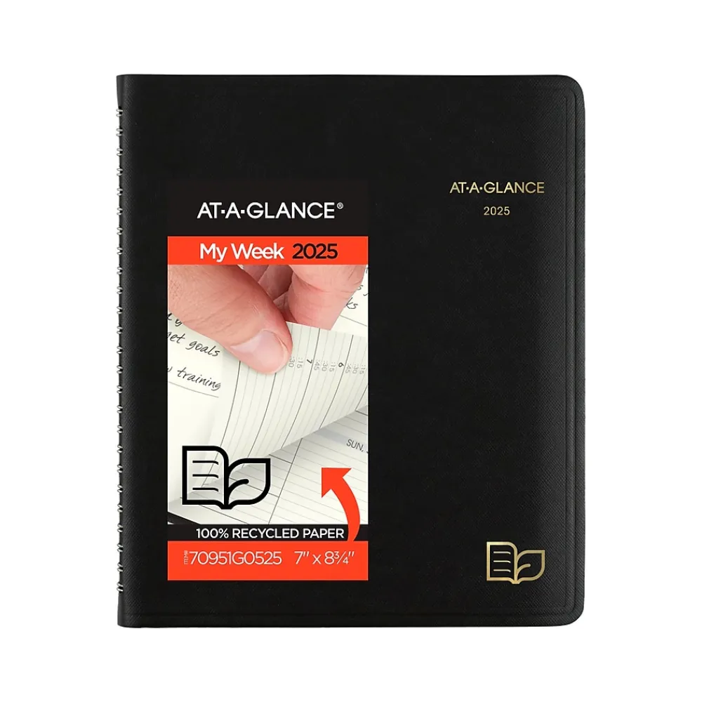 2025 Planners|AT-A-GLANCE 2025 Recycled 7" x 8.75" Weekly & Monthly Appointment Book, Faux Leather Cover, Black (70-951G-05-25)