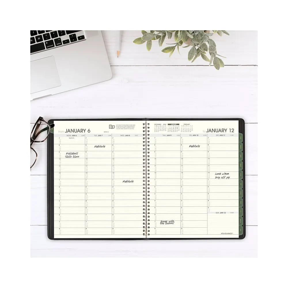 2025 Planners|AT-A-GLANCE 2025 Recycled 7" x 8.75" Weekly & Monthly Appointment Book, Faux Leather Cover, Black (70-951G-05-25)