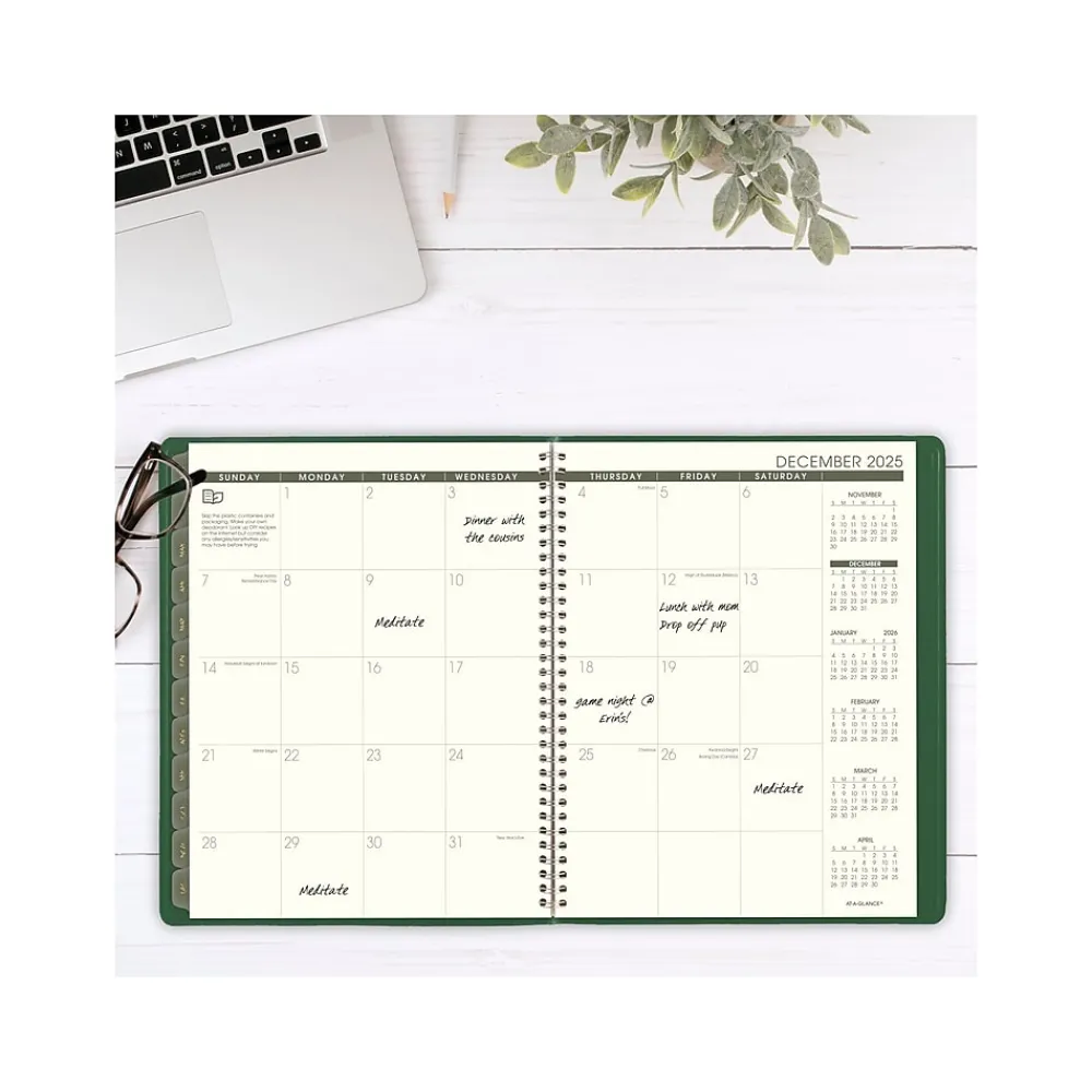 2025 Planners|AT-A-GLANCE 2025 Recycled 8.25" x 11" Weekly & Monthly Appointment Book, Faux Leather Cover, Green (70-950G-60-25)