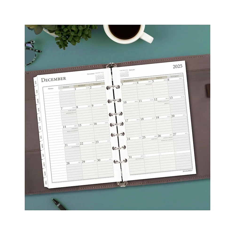 Calendars & Planners Refills|AT-A-GLANCE 2025 Seascapes 8.5" x 5.5" Daily & Monthly Planner Refill, White/Brown (481-125-25)