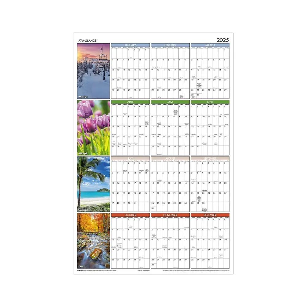 2025 Calendars|AT-A-GLANCE 2025 Seasons in Bloom 36" x 24" Yearly Wall Calendar, Reversible (PA133-25)