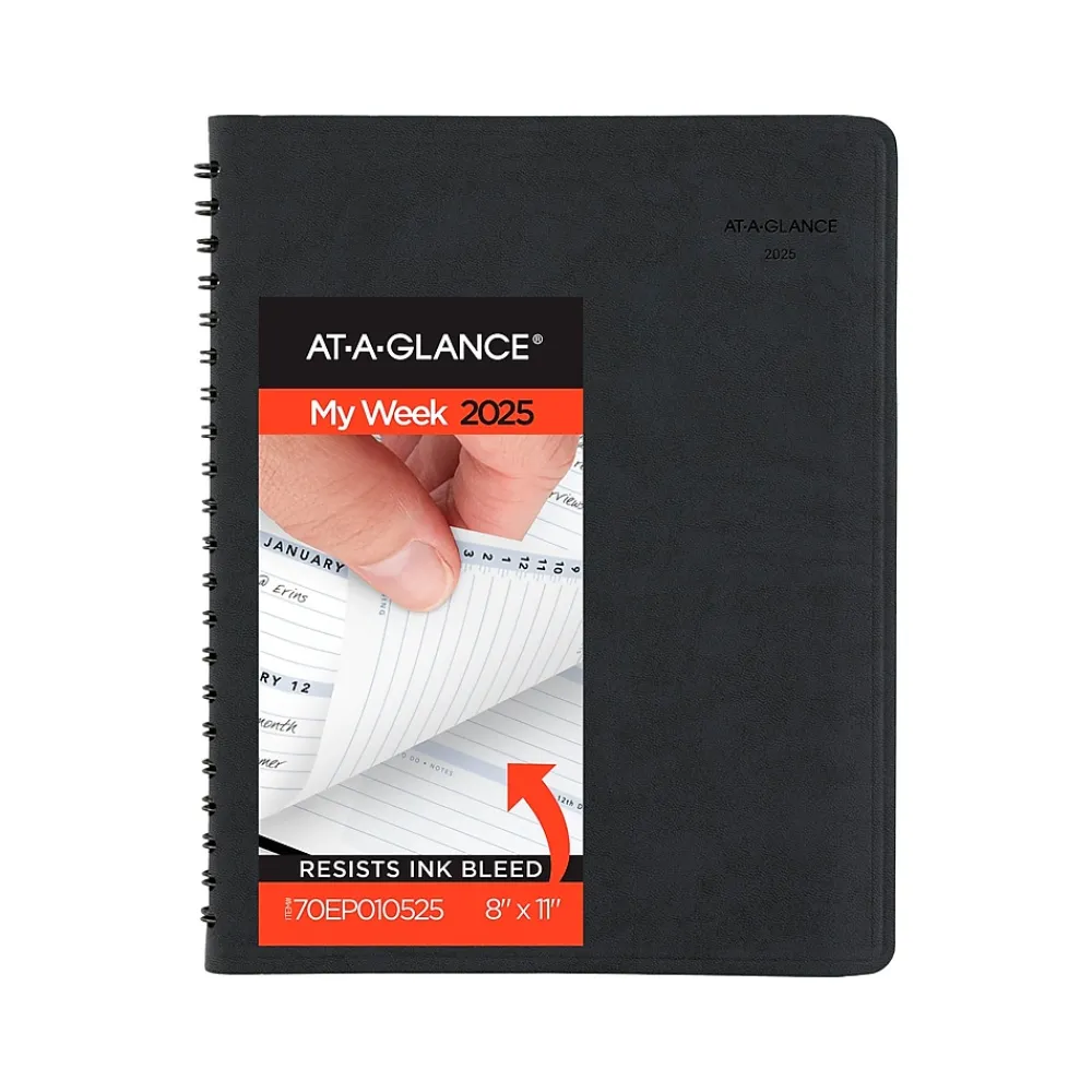 2025 Planners|AT-A-GLANCE 2025 The Action 8" x 11" Weekly Appointment Book, Faux Leather Cover, Black (70-EP01-05-25)
