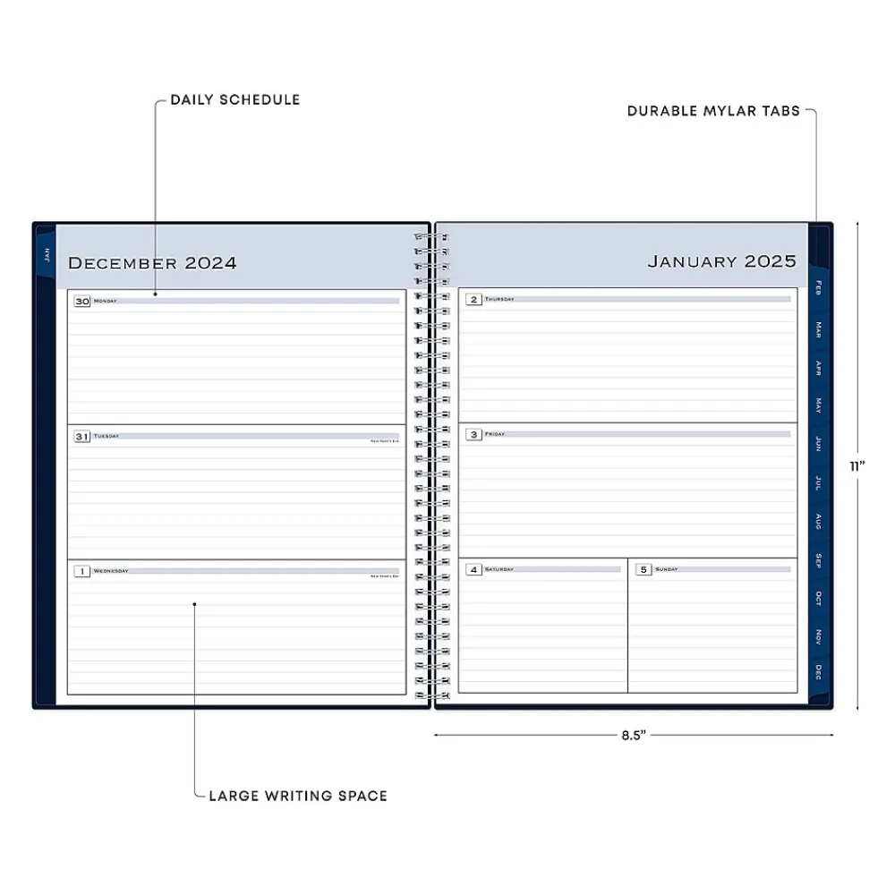 2025 Planners|Blue Sky 2025 8.5" x 11" Weekly & Monthly Planner, Plastic Cover, Navy (148659-25)