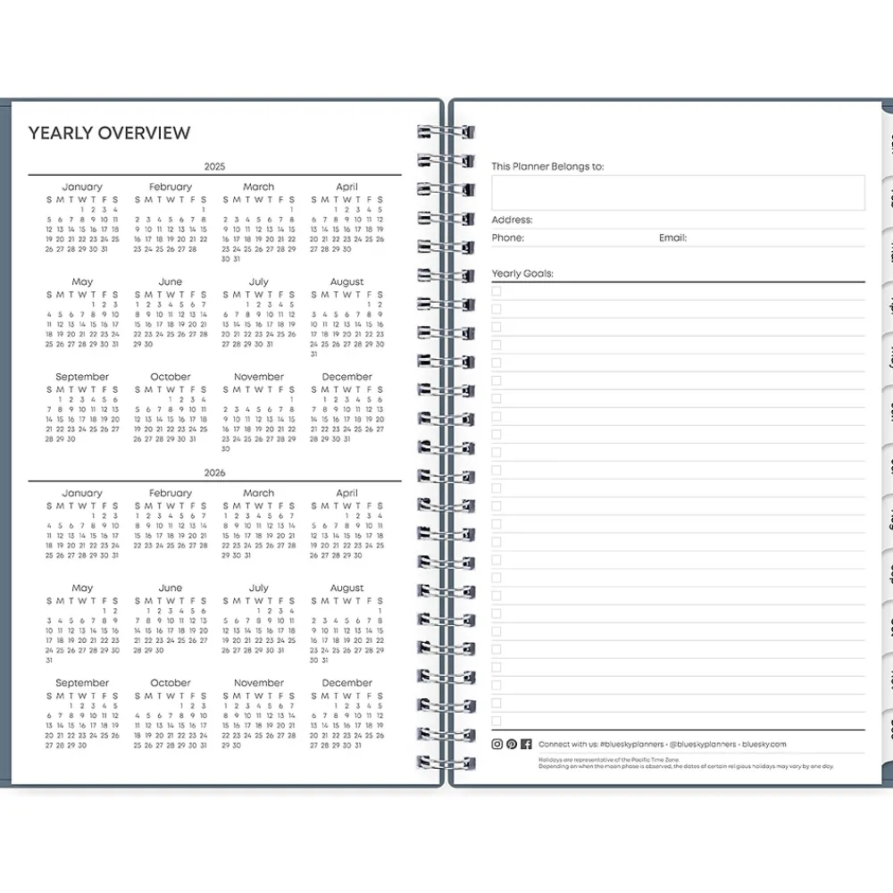 2025 Planners|Blue Sky 2025 5" x 8" Weekly & Monthly Planner, Plastic Cover, Steel Blue (152237)