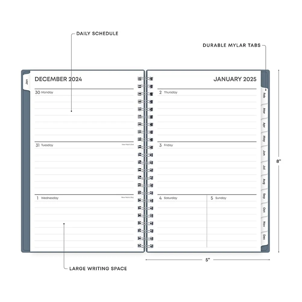 2025 Planners|Blue Sky 2025 5" x 8" Weekly & Monthly Planner, Plastic Cover, Steel Blue (152237)