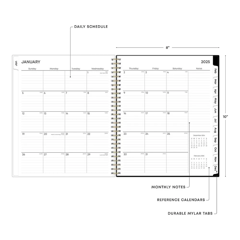 2025 Planners|Blue Sky 2025 Baccara Dark 8" x 10" Monthly Planner, Plastic Cover, Multicolor (110216-25)