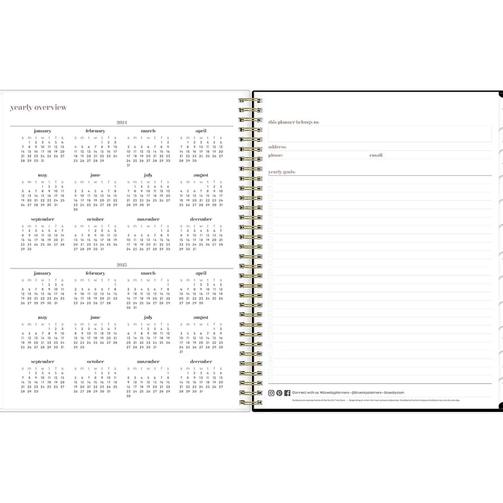 Academic Planners|Blue Sky 2024-2025 Belinda Selene Lucy 8.5" x 11" Academic Weekly & Monthly Planner, Black/Pink (144970)