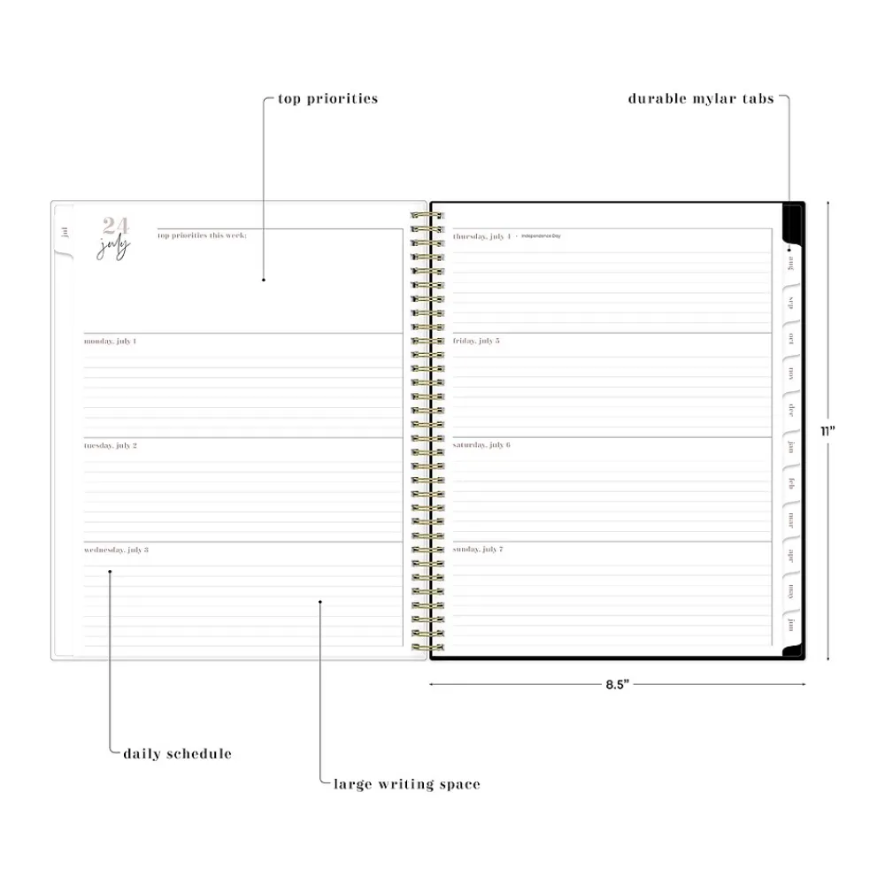 Academic Planners|Blue Sky 2024-2025 Belinda Selene Lucy 8.5" x 11" Academic Weekly & Monthly Planner, Black/Pink (144970)