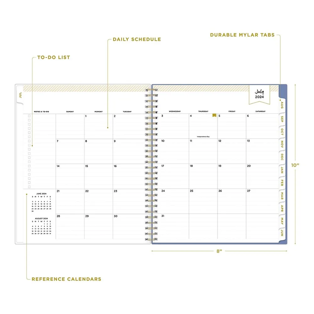 Academic Planners|Blue Sky 2024-2025 Day Designer Annabel 8" x 10" Academic Monthly Planner, Plastic Cover, Blue/White (144868)