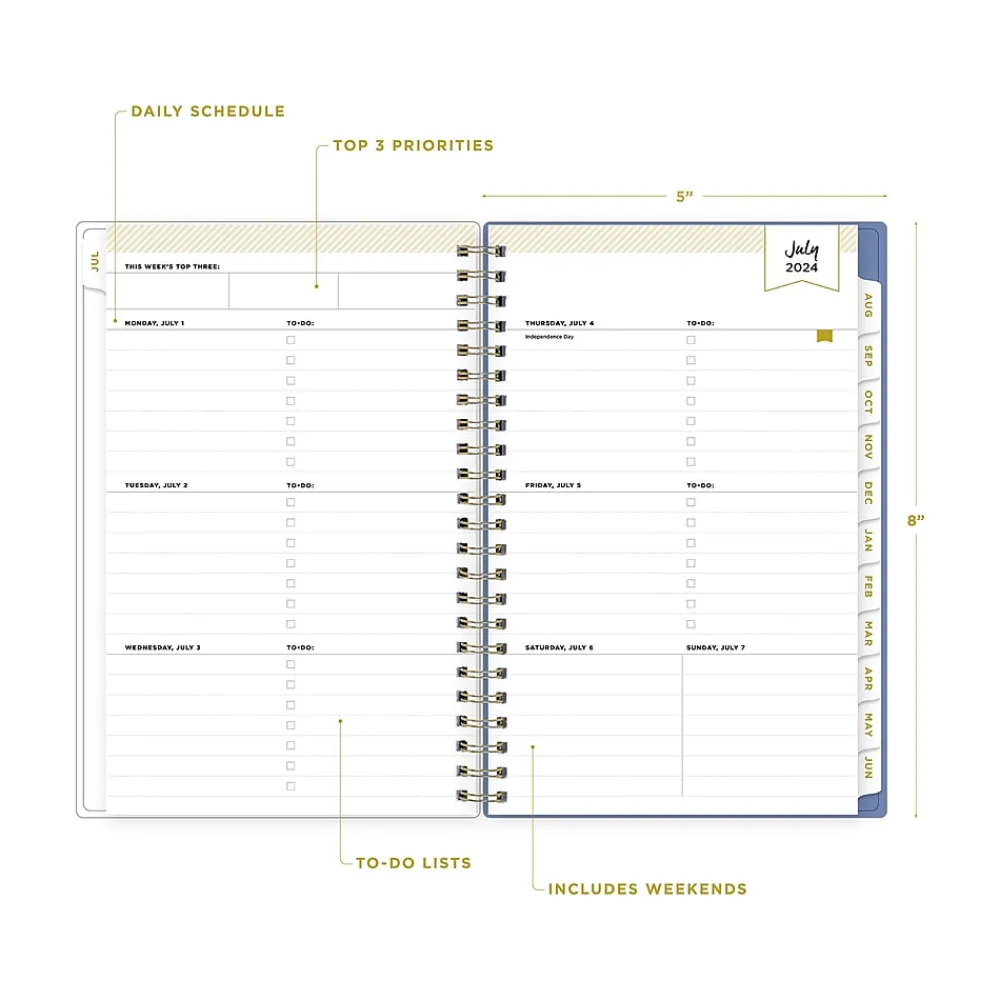Academic Planners|Blue Sky 2024-2025 Day Designer Blurred Spring Lilac 5" x 8" Academic Weekly & Monthly Planner, Plastic Cover, Multicolor
