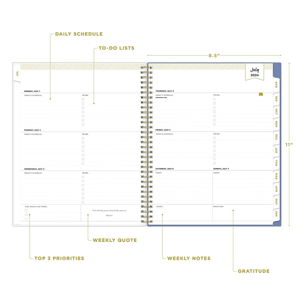 Academic Planners|Blue Sky 2024-2025 Day Designer Flutter 8.5" x 11" Academic Weekly & Monthly Planner, Plastic Cover, Multicolor (136685-A25)