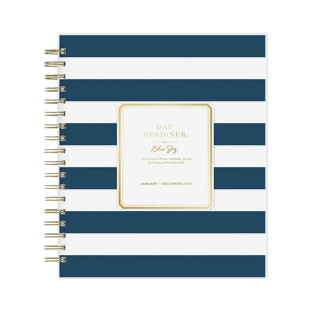 2025 Planners|Blue Sky 2025 Day Designer Rugby Stripe 8" x 10" Daily & Monthly Planner, Plastic Cover, Navy/White (142098-25)