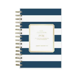 2025 Planners|Blue Sky 2025 Day Designer Rugby Stripe 5" x 8" Daily & Monthly Planner, Plastic Cover, Navy/White (103623-25)