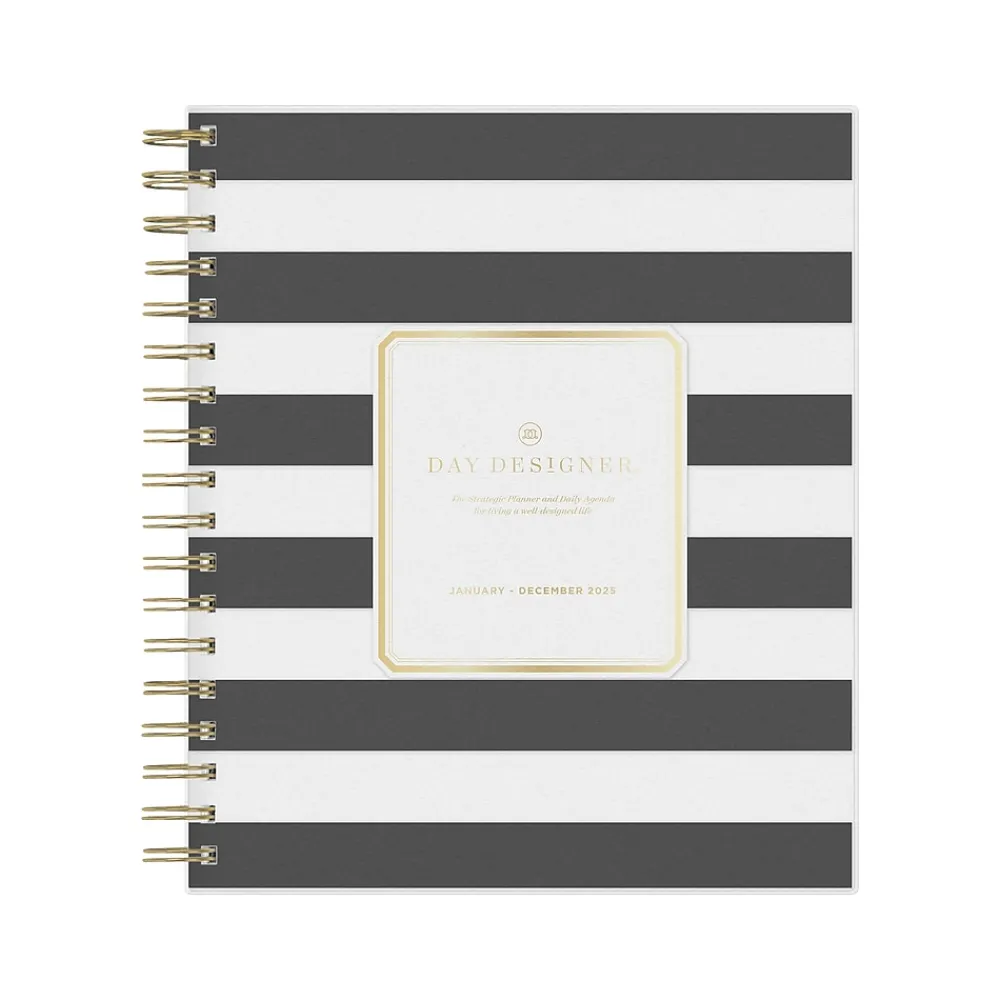 2025 Planners|Blue Sky 2025 Day Designer Rugby Stripe 8" x 10" Daily & Monthly Planner, Plastic Cover, Black/White (148120)