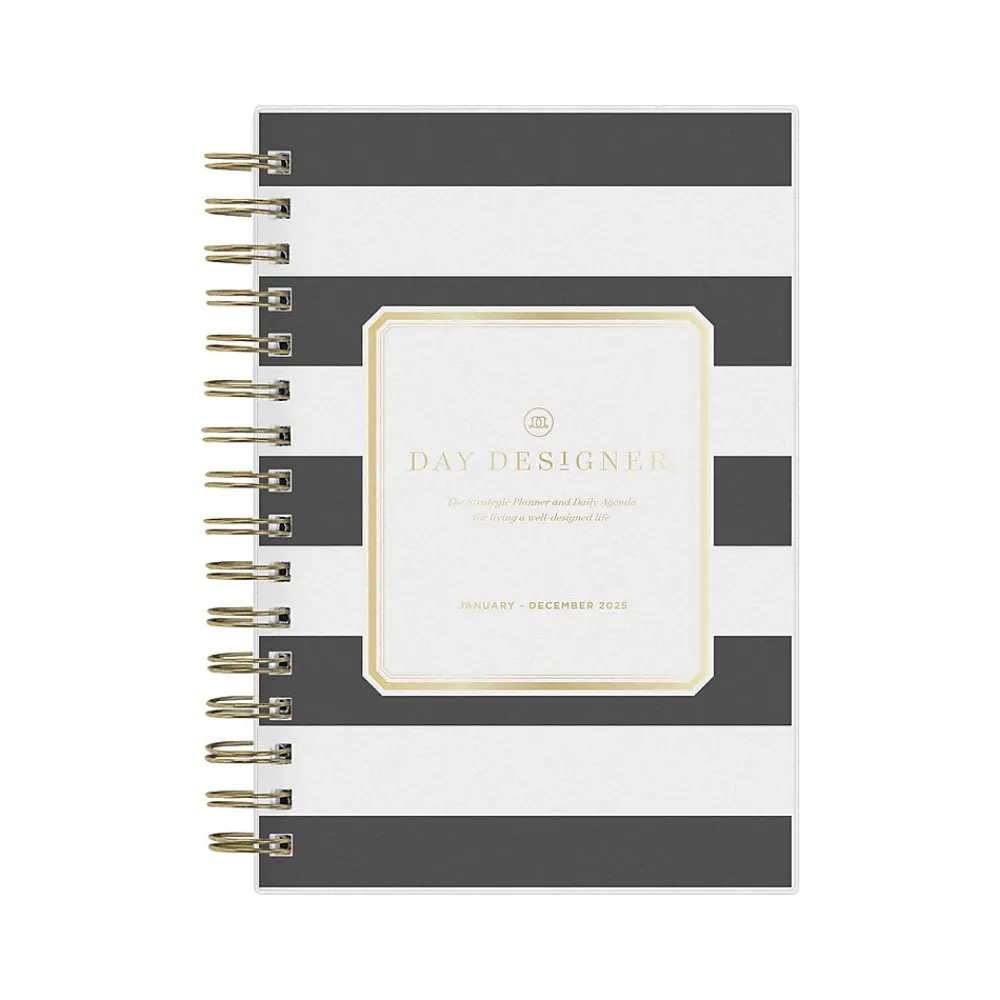 2025 Planners|Blue Sky 2025 Day Designer Rugby Stripe 5" x 8" Daily & Monthly Planner, Plastic Cover, Black/White (148121)