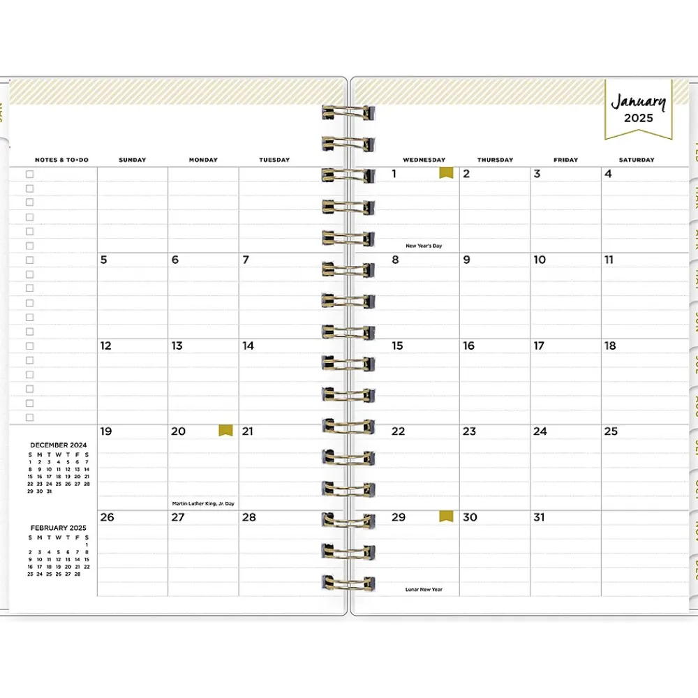 2025 Planners|Blue Sky 2025 Day Designer Rugby Stripe 5" x 8" Daily & Monthly Planner, Plastic Cover, Black/White (148121)
