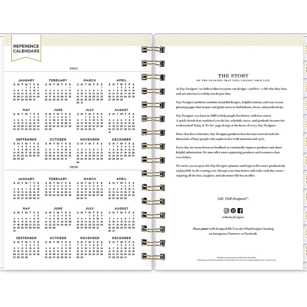 2025 Planners|Blue Sky 2025 Day Designer Rugby Stripe 5" x 8" Daily & Monthly Planner, Plastic Cover, Black/White (148121)