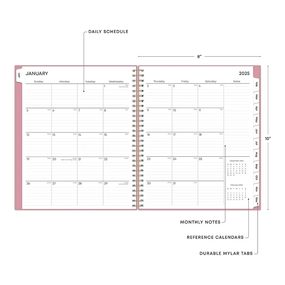 2025 Planners|Blue Sky 2025 Dusty Rose 8" x 10" Monthly Planner, Plastic Cover, Pink (148213)