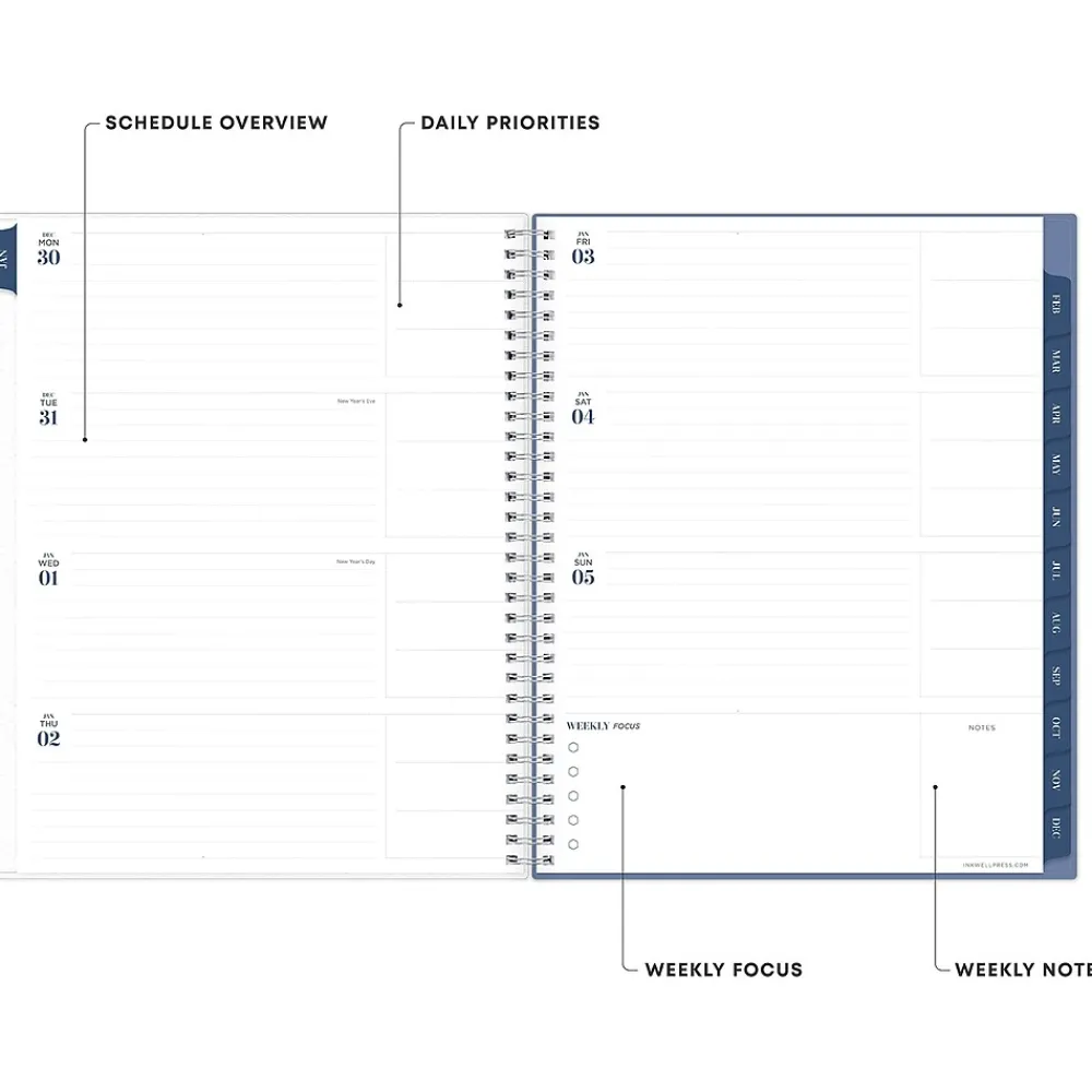 2025 Planners|Blue Sky 2025 inkWELL Press Chevy Fog 8.5" x 11" Weekly & Monthly Planner, Plastic Cover, Gray/White (147980)