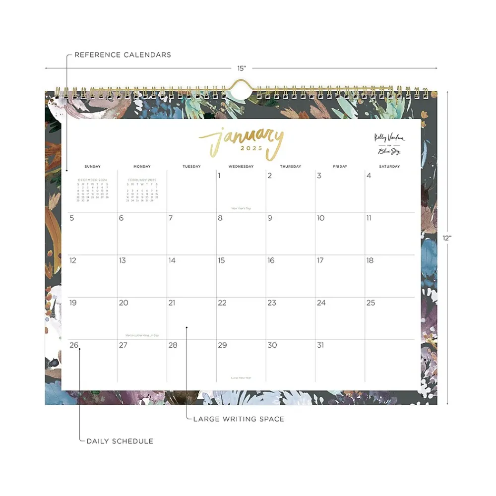 2025 Calendars|Blue Sky 2025 Kelly Ventura Midnight Garden 15" x 12" Monthly Wall Calendar (149058-25)