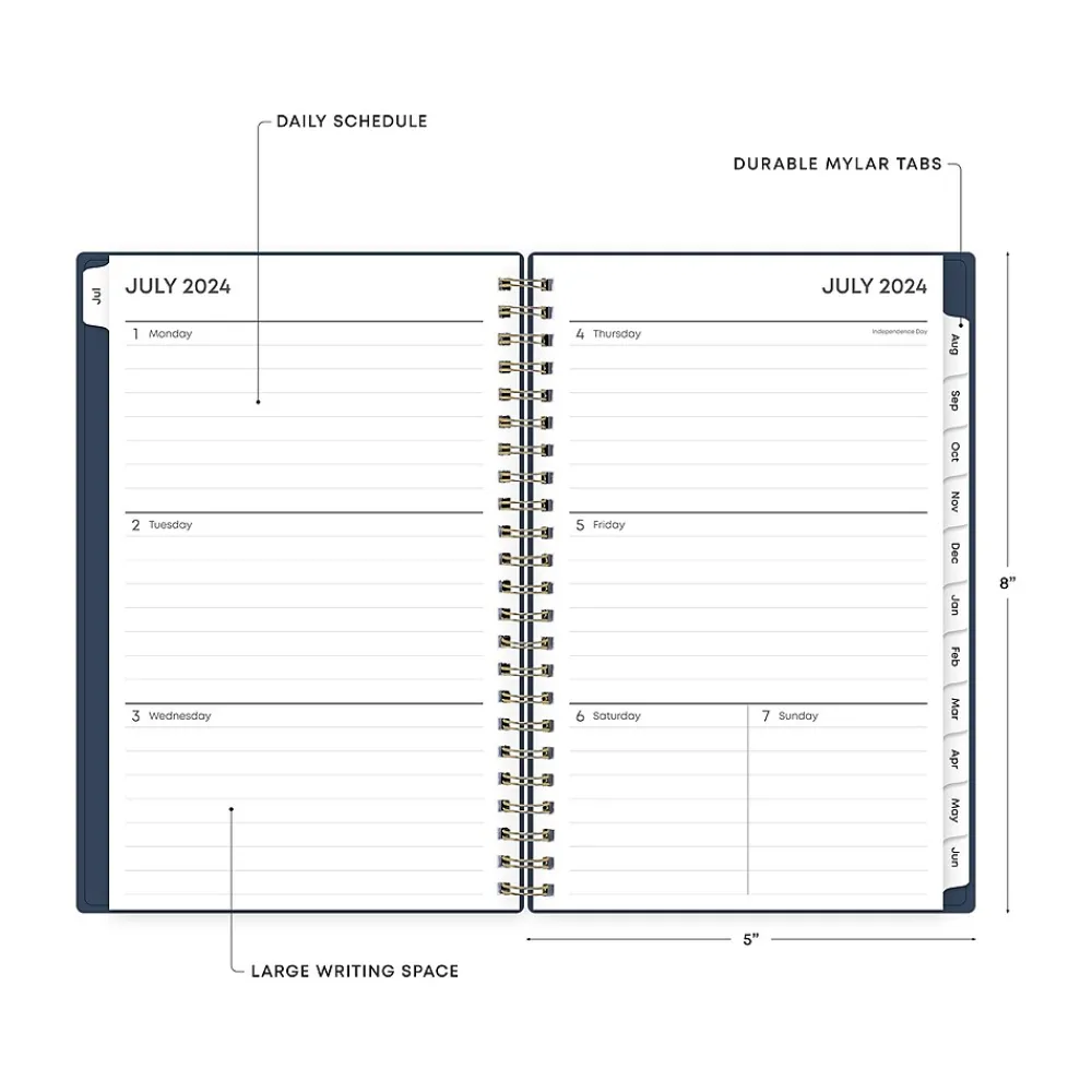 Academic Planners|Blue Sky 2024-2025 Pucker 5" x 8" Academic Weekly & Monthly Planner, Plastic Cover, Navy (146765)