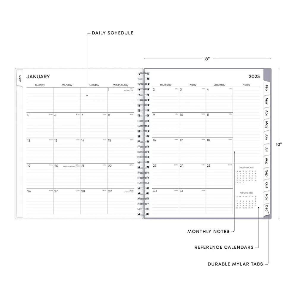2025 Planners|Blue Sky 2025 Rue Du Flore 8" x 10" Monthly Planner, Plastic Cover, Green/Gray (101605-25)