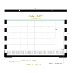 2025 Calendars|Blue Sky 2025 Rugby Stripe 22" x 17" Monthly Desk Pad Calendar, Black/White (143895-25)