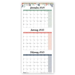 2025 Calendars|Blueline 2025 12.25" x 27" Three-Month Wall Calendar, Multicolor (C171129)