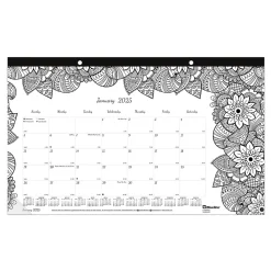 2025 Calendars|Blueline 2025 DoodlePlan Botanica 17.75" x 10.88" Monthly Coloring Desk Pad Calendar, White/Black (C2917001)