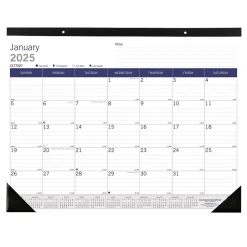 2025 Calendars|Blueline 2025 DuraGlobe 22" x 17" Monthly Desk Pad Calendar, White/Blue (C177227)