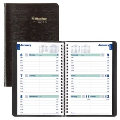 2025 Planners|Blueline 2025 Plan & Link 5" x 8" Weekly Appointment Book, Faux Leather Cover, Black (C5075.81T)