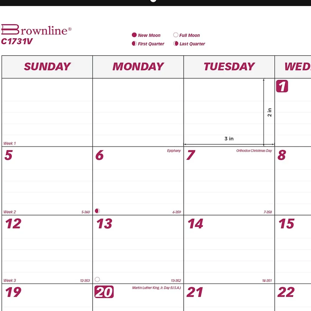 2025 Calendars|Brownline 2025 22" x 17" Monthly Desk or Wall Calendar, White/Purple (C1731V)