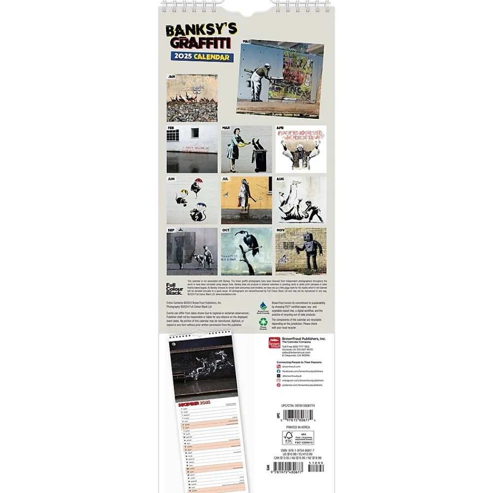 2025 Calendars|BrownTrout 2025 Banksy's Graffiti 6.75" x 16.5" Monthly Slimline Wall Calendar (9781975480677)